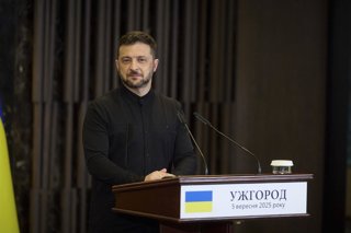 September 5, 2025, Uzhhorod, Zakarpattia Oblast, Ukraine: Ukrainian President Volodymyr Zelenskyy, listens to a question during a joint press conference with Slovak Prime Minister Robert Fico at the Derenivska Spa, September 5, 2025 in Uzhhorod, Ukraine. 