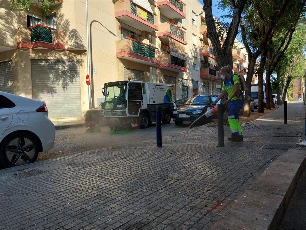 Operarios de Emaya trabajan en la limpieza de las calles de Son Gotleu.
