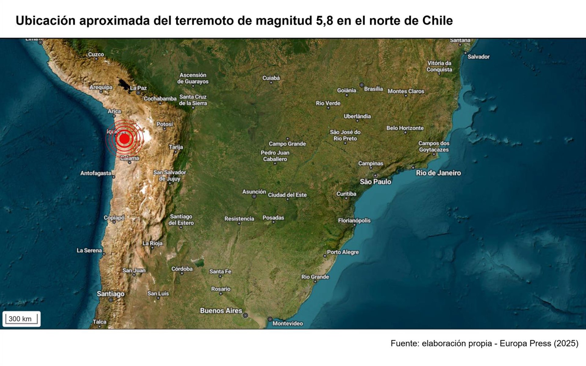 Terremoto de magnitud 5,8 en la escala abierta de Richter en el norte de Chile