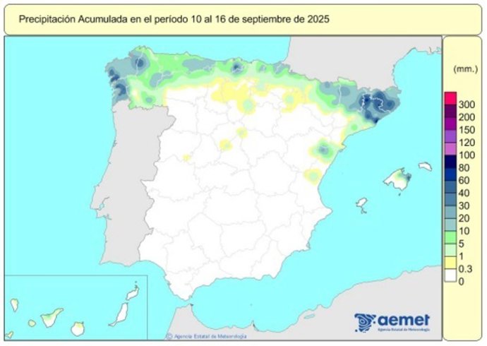 Las lluvias acumuladas desde octubre están un 8% por encima de lo normal, con 666 l/m2.