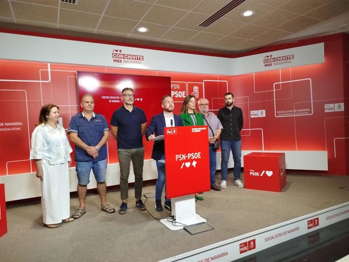 Imagen de la rueda de prensa del portavoz del PSN en la Mancomunidad de la Comarca de Pamplona, Xabi Sagardoy