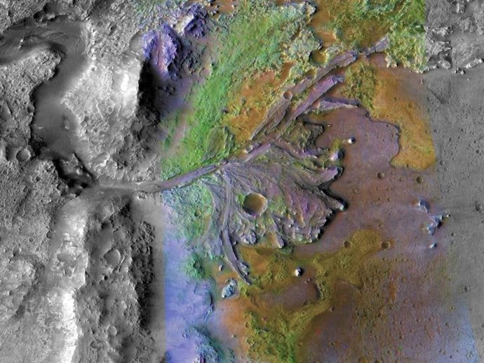 Cráter Jezero de Marte, donde opera el rover Perseverance