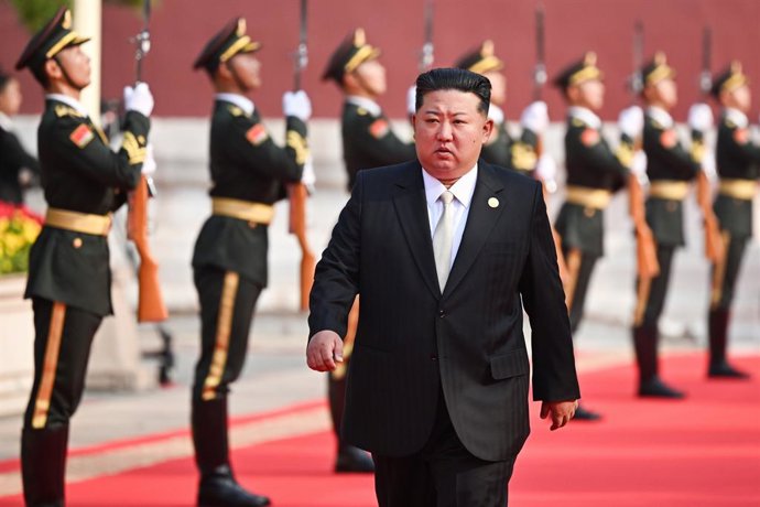 CHINA, BEIJING - SEPTEMBER 3, 2025: North Korea's leader Kim Jong Un arrives for a military parade marking the 80th anniversary of victory over the militarist Japan and the end of World War II
