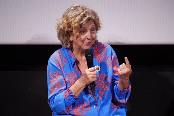 La productora Esther García durante el anuncio de la película seleccionada para representar a España en los Oscar, en la Academia de Cine, a 17 de septiembre de 2025, en Madrid (España)