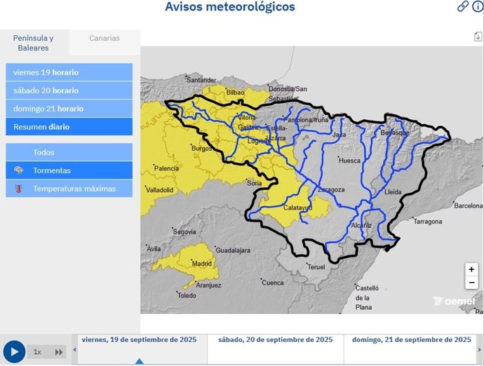 La CHE avisa de la posibilidad crecidas en barrancos y cauces menores de los ríos ante los avisos por tormentas