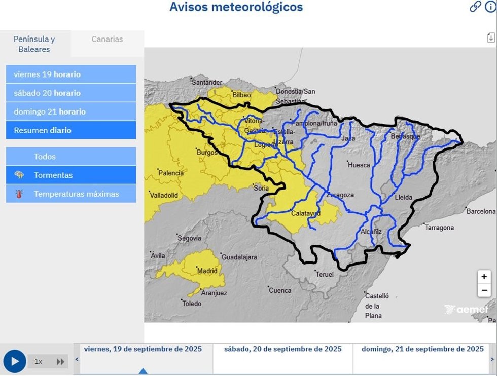 La CHE avisa de la posibilidad crecidas en barrancos y cauces menores de los ríos ante los avisos por tormentas