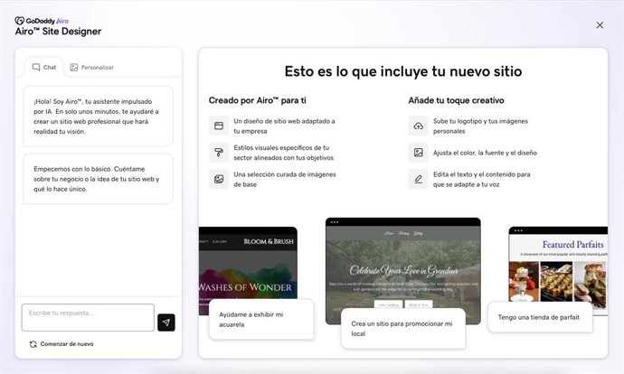 Rascunho do site criado pelo GoDaddy Airo Site Designer