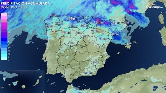 Acumulados previstos de lluvia hasta el domingo