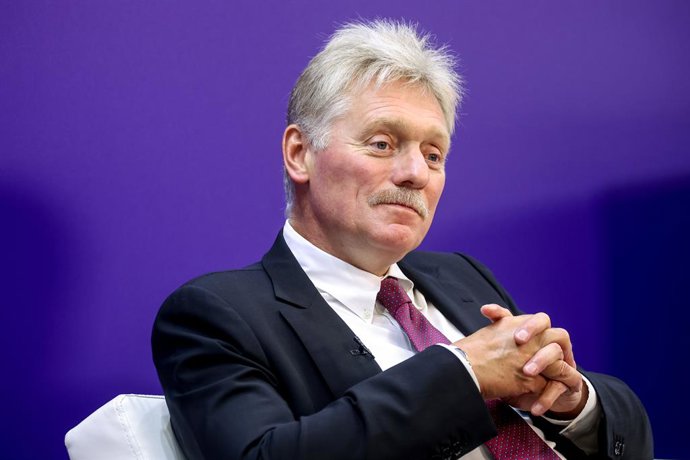 RUSSIA, VLADIVOSTOK - SEPTEMBER 5, 2025: Dmitry Peskov, Press Secretary of the President of Russia, gives an interview to TASS Russian News Agency during the 2025 Eastern Economic Forum (EEF) at Far Eastern Federal University on Russky Island