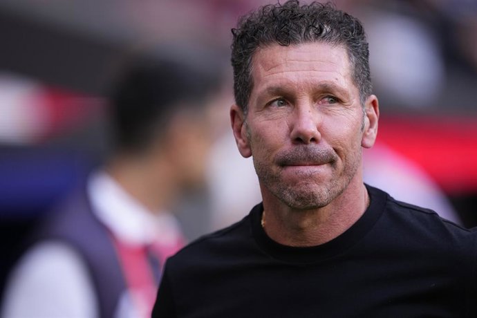 Diego Simeone, head coach of Atletico de Madrid, looks on during the Spanish League, LaLiga EA Sports, football match played between Atletico de Madrid and Elche CF at Riyadh Air Metropolitano stadium on August 23, 2025, in Madrid, Spain.