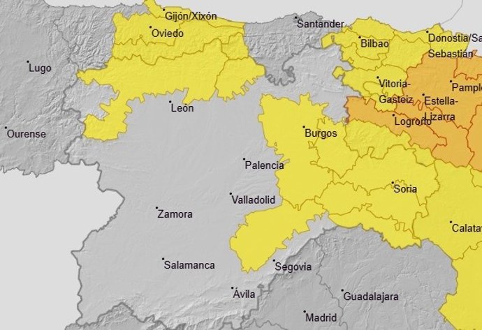 A Aemet ativa o aviso amarelo para chuvas e tempestades em cinco províncias de Castilla-La Mancha.