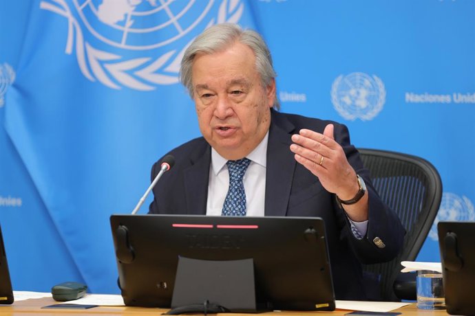 September 16, 2025, New York, Ny, USA: NEW YORK, NEW YORK - SEPTEMBER 16: United Nations Secretary-General Antonio Guterres briefs reporters at UN Headquarters on the start of the 80th Session of the United Nations General Assembly in New York City. Guter