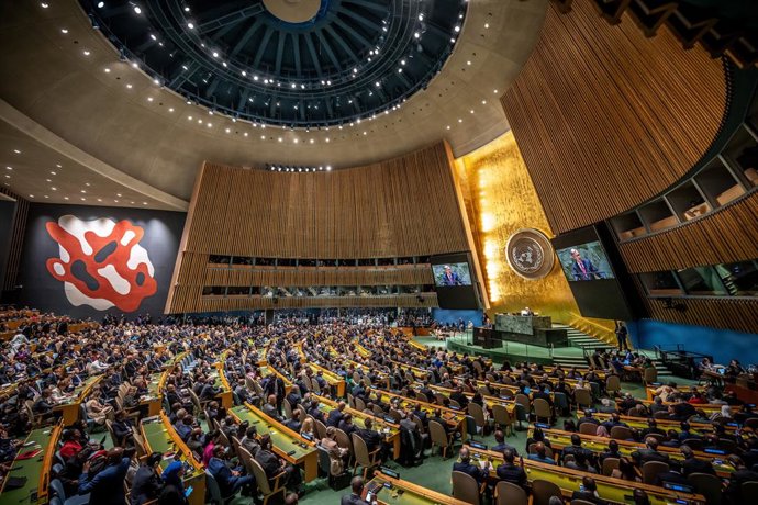 Archivo - 24 September 2024, US, New York: Antonio Guterres, Secretary-General of the United Nations (UN), speaks at the opening of the 79th General Debate of the UN General Assembly. Photo: Michael Kappeler/dpa