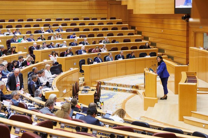 Archivo - Arquivo - Ivanna Klympush-Tsintsadre, Presidente da Comissão do Parlamento Ucraniano sobre a Integração da Ucrânia na União Europeia, falando na reunião dos Presidentes da COSAC no Senado, em 18 de setembro de 2023, em Madri (Espanha).