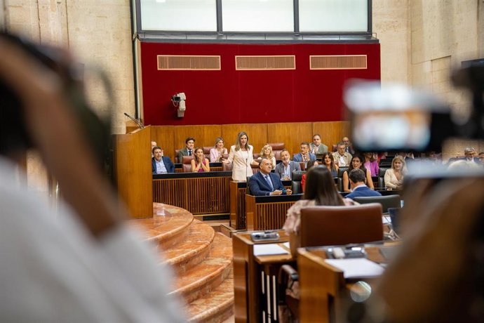 La portavoz del Grupo Socialista, María Márquez, interviene en el Pleno del Parlamento andaluz. (Foto de archivo).