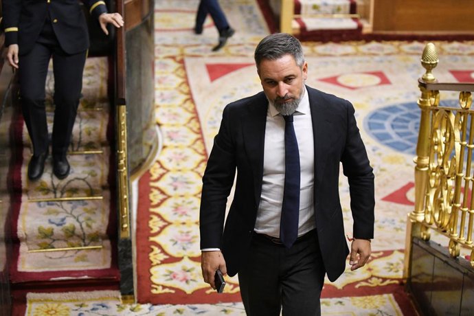 El líder de Vox, Santiago Abascal, durante una sesión plenaria en el Congreso de los Diputados, a 16 de septiembre de 2025, en Madrid (España). El Congreso debate este martes una iniciativa de Esquerra Republicana (ERC) con la que pide al Gobierno concede
