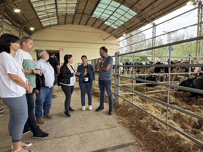 La diputada socialista en las Cortes Lorenas Canales durante su visita este domingo a  Femoga junto a varios representanets de su formación.