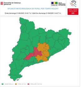 Mapa de las comarcas afectadas por el aviso de tiempo violento
