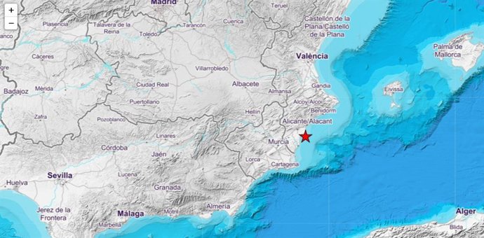 Localización del seís al SE de Santa Pola