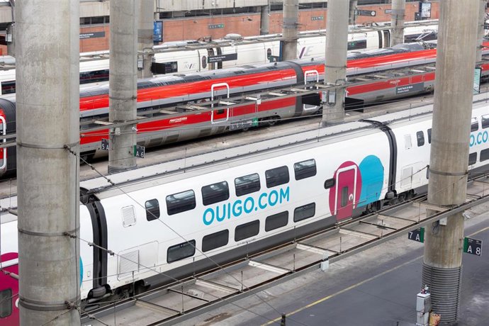Archivo - Trenes de Ouigo, Iryo y Renfe en la estación de Atocha