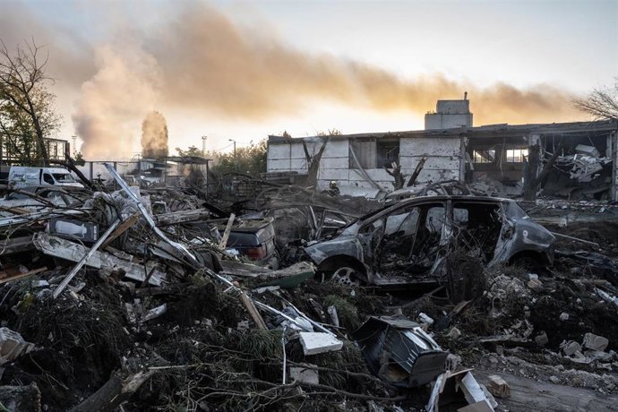 Daños por un ataque ruso sobre Kiev, Ucrania