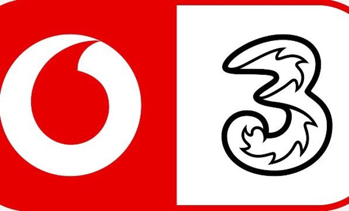 Archivo - Logos de Vodafone y de Three