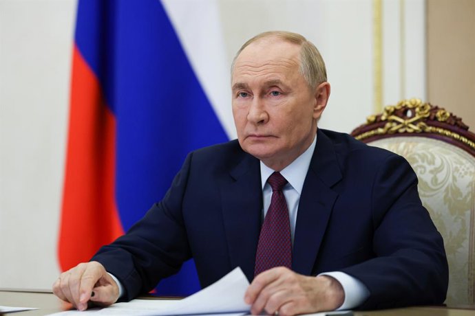 RUSSIA, MOSCOW - SEPTEMBER 17, 2025: Russia's President Vladimir Putin holds a video conference meeting with members of the Russian Government,Image: 1038112146, License: Rights-managed, Restrictions: * Switzerland And Russia Rights Out *, Model Release: 