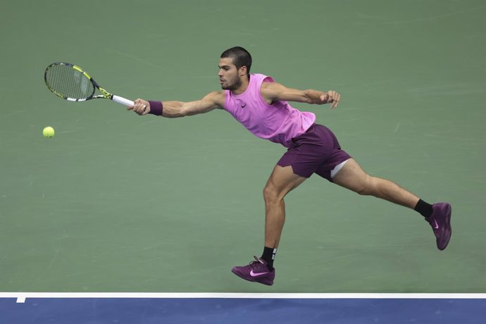 Carlos Alcaraz of Spain against Jannik Sinner of Italy during the men’s final on day 15 of the 2025 US Open Tennis Championships, Grand Slam tennis tournament on September 7, 2025 at USTA Billie Jean King National Tennis Center in Flushing Meadows, Queens