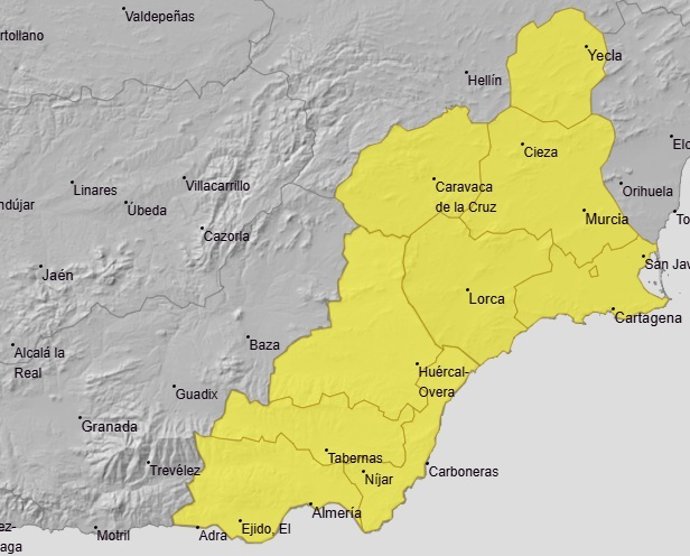 Avisos amarillos por lluvias y tormentas en Almería.