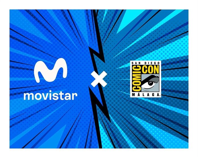Cartel con el que Movistar y San Diego Comic-Con Málaga anuncian que la empresa española de telecomunicaciones ofrecerá conexión 5G a Internet para asistentes y organizadores