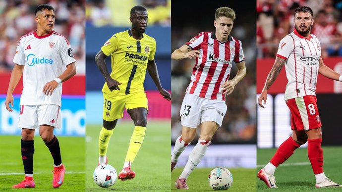 Montaje con Alexis Sánchez (Sevilla), Nicolas Pépé (Villarreal), Robert Navarro (Athletic Club) y Cristian Portu (Girona) de izquierda a derecha.