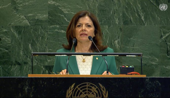 Imma Tor durante seu discurso na ONU