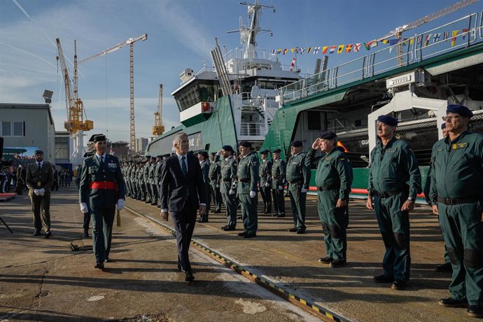 El ministro del Interior, Fernando Grande-Marlaska, durante la entrega del buque oceánico de la Guardia Civil "Duque de Ahumada