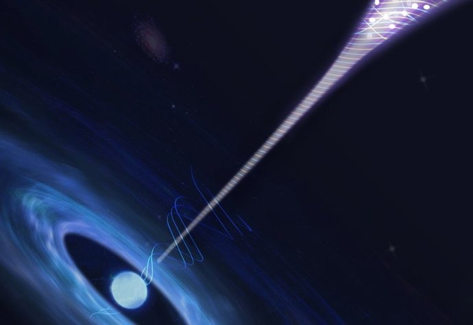 Una ilustración artística del magnetar y del chorro de rayos gamma