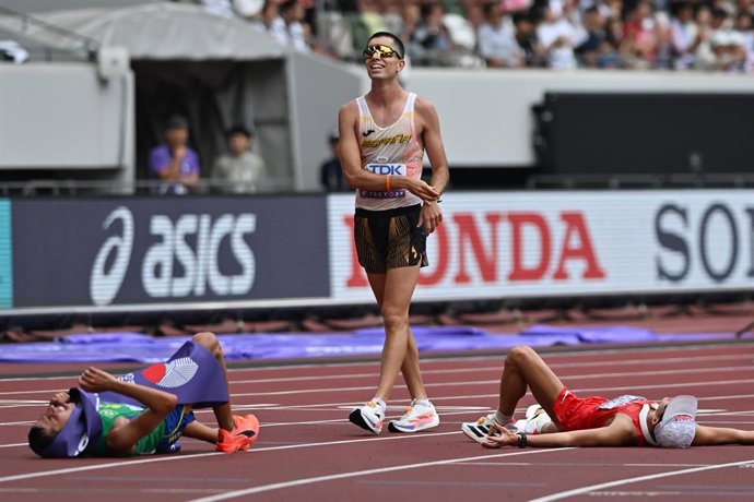 September 20, 2025, Tokio: 2025.09.20 Tokio.Lekkoatletyka Mistrzostwa Swiata.N/z Caio Bonfim Paul McGrath Wang  Zhaozhao.Foto Michal Laudy / PressFocus..2025.09.20 Tokyo.Athletics World Championships.Caio Bonfim Paul McGrath Zhaozhao Wang.Credit: Michal L