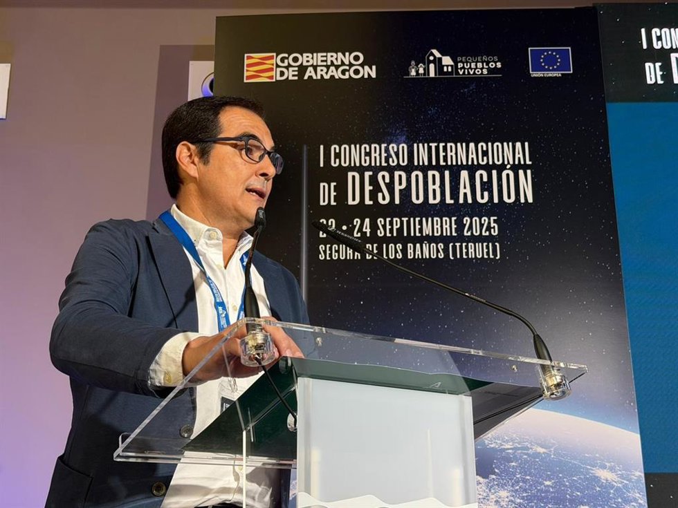 El consejero de Justicia, Administración Local y Función Pública, José Antonio Nieto, en el I Congreso Internacional sobre Despoblación, en Teruel.