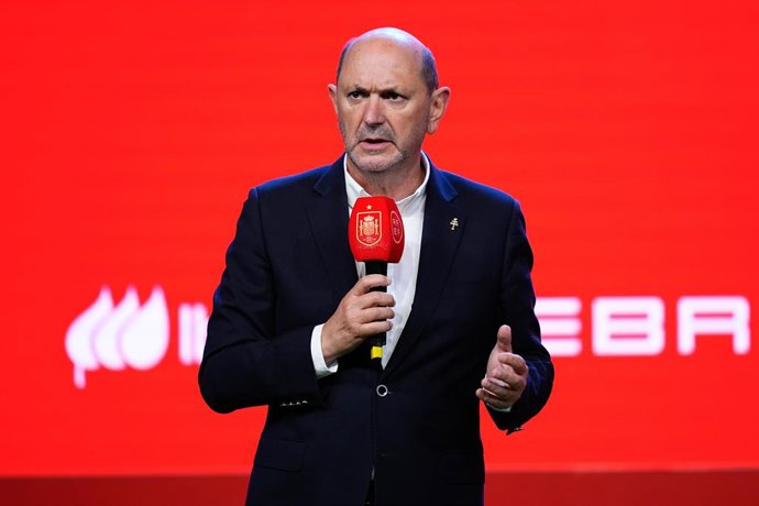 Rafael Louzan, President of the Royal Spanish Football Federation, attends during the presentation of Sonia Bermudez as new head coach of Spain at Ciudad del Futbol on September 10, 2025, in Las Rozas, Madrid, Spain.