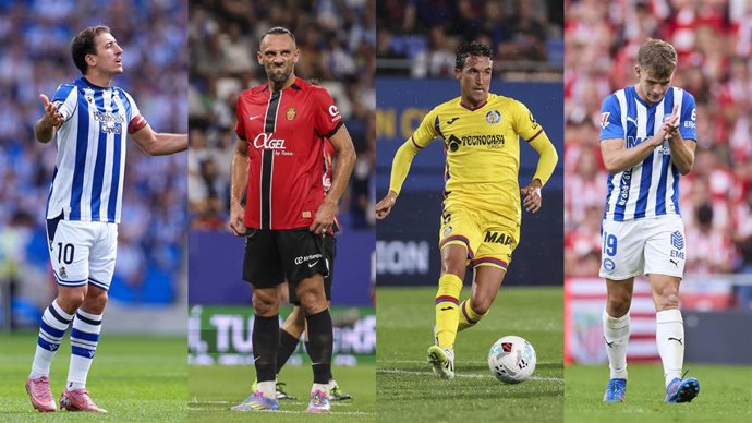 Montaje de Mikel Oyarzabal (Real Sociedad), Vedat Muriqi (RCD Mallorca), Luis Milla (Getafe) y Pablo Ibañez (Deportivo Alavés).