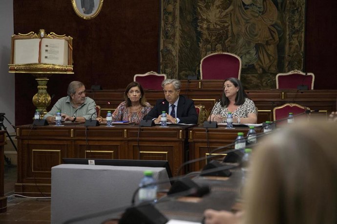El presidente de la Diputación, Salvador Fuenes, durante la reunión de coordinación con la Junta y alcaldes sobre el Virus del Nilo.