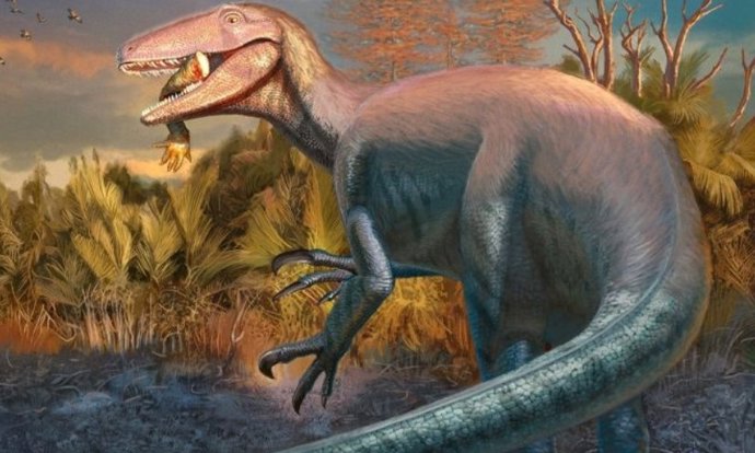 Reconstrução da vida do novo dinossauro carnívoro Joaquinraptor casali.
