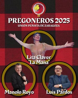 Lita Claver "La Maña", Manolo Royo y Luis Pardos, pregoneros de la Unión Peñista en las fiestas del Pilar