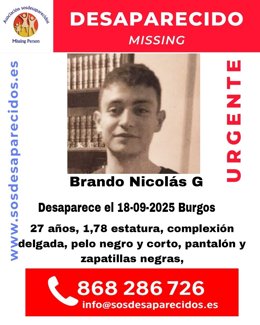 Imagen del joven al que se busca en Burgos.