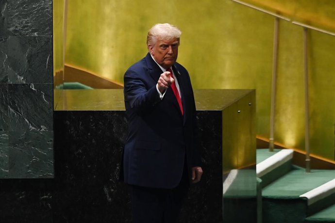 UNITED NATIONS, Sept. 23, 2025  -- U.S. President Donald Trump gestures after delivering a speech during the General Debate of the 80th session of the United Nations General Assembly (UNGA) at the UN headquarters in New York, on Sept. 23, 2025. Representa
