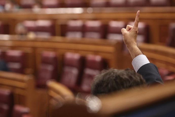 Archivo - Un componente del PP levanta la mano en el Congreso de los Diputados durante la segunda jornada del debate de los Presupuestos Generales para 2021, en Madrid (España), a 12 de noviembre de 2020. El Gobierno de coalición afronta desde ayer el pri