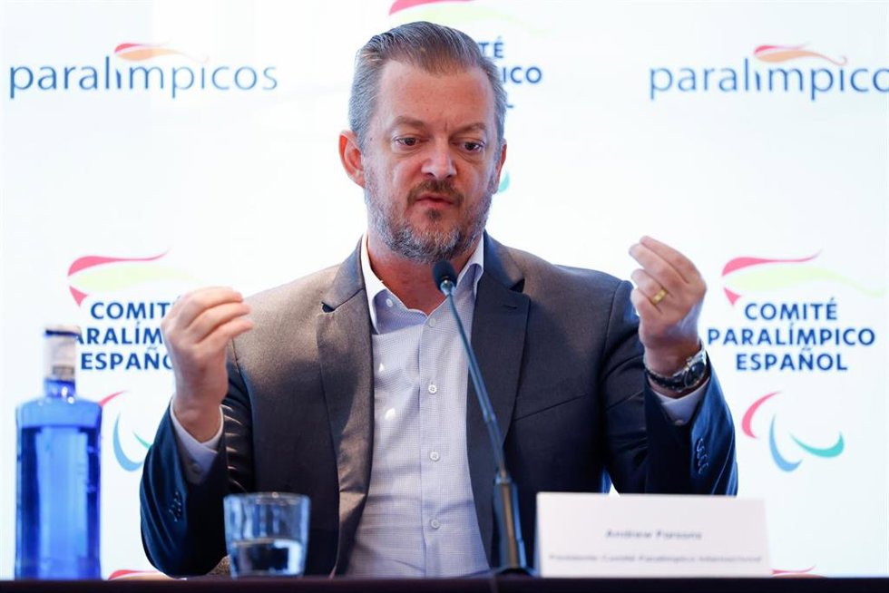 Archivo - Andrew Parsons, presidente del Comité Paralímpico Internacional, durante una visita a Madrid