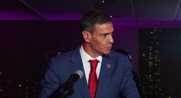 El presidente del Gobierno, Pedro Sánchez, en su discurso  durante la iniciativa "He for she" de ONU Mujeres