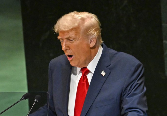 September 23, 2025, New York, New York, USA: September 23, 2025 - New York, NY -USA -  US President Donald Trump addresses  the United Nations General Assembly Hall for the GA speeches  (Photo: Andrea RENAULT / Zuma Press)
