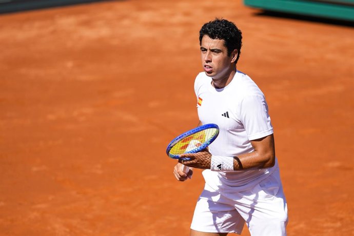 Jaume Munar of Spain gestures against August Holmgren and Johannes Ingildsen of Denmark during their men’s doubles tennis match to 2025 Davis Cup Qualifiers Second Round between Spain and Denmark at Club Tennis Puente Romano on September 14, 2025, in Mala