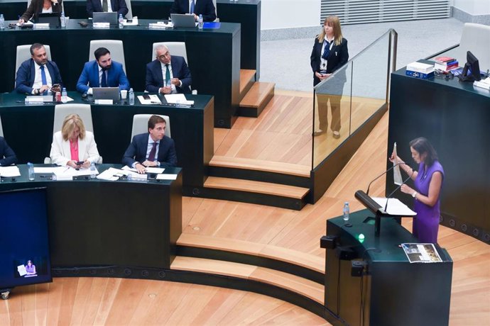 La portavoz del grupo municipal Socialista en el ayuntamiento de Madrid, Reyes Maroto, durante el Debate sobre el Estado de la Ciudad 