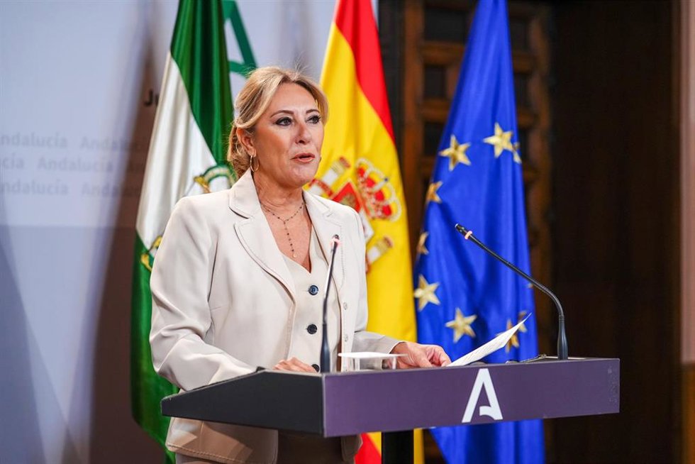 La consejera de Economía, Hacienda y Fondos Europeos y portavoz del Gobierno, Carolina España, comparece en la rueda de prensa. A 24 de agosto de 2025, en Sevilla (Andalucía, España). Rueda de prensa tras el Consejo de Gobierno de la Junta de Andalucía,